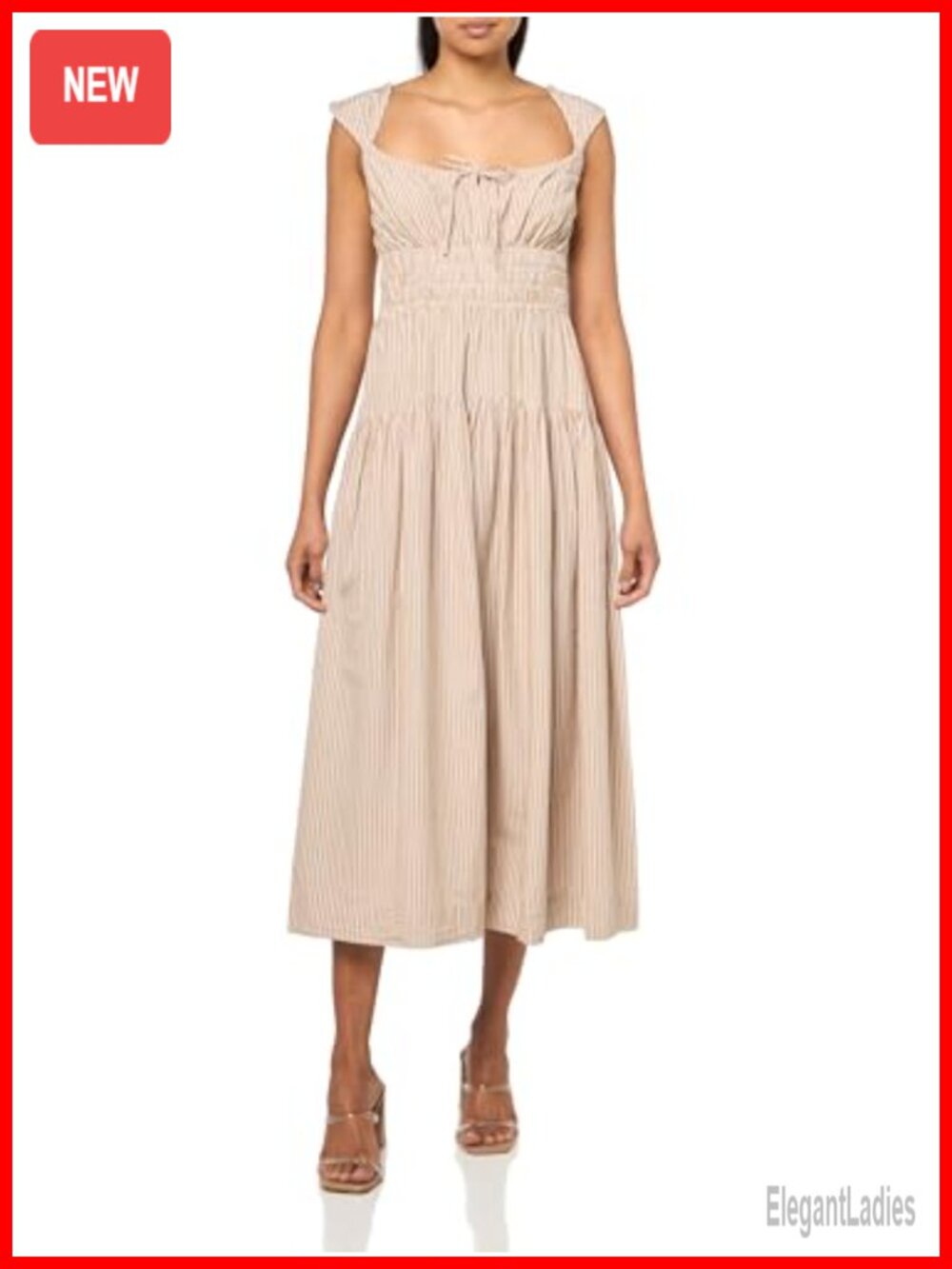 Lucky Brand Women's Cinched Waist Poplin Midi Dress